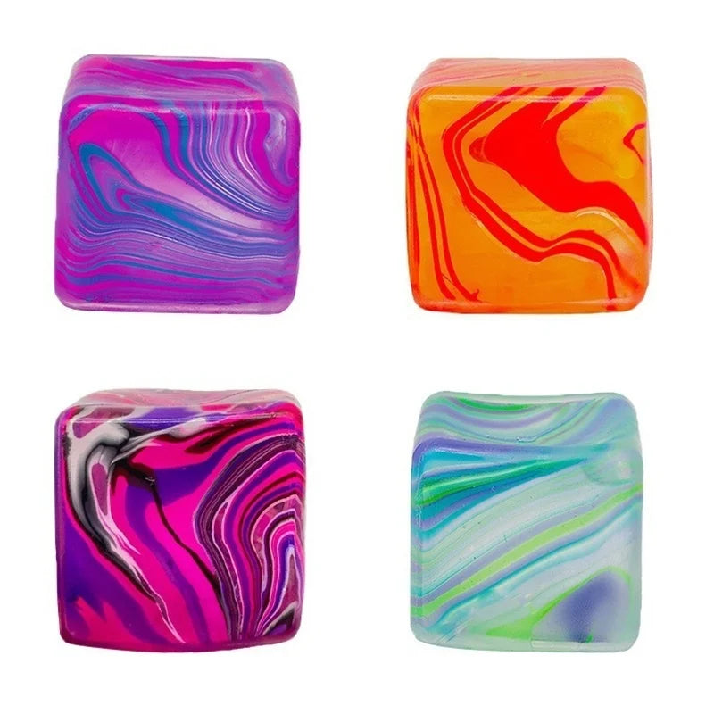 Squishy Stress Relief Cube with Soothing Swirl Design