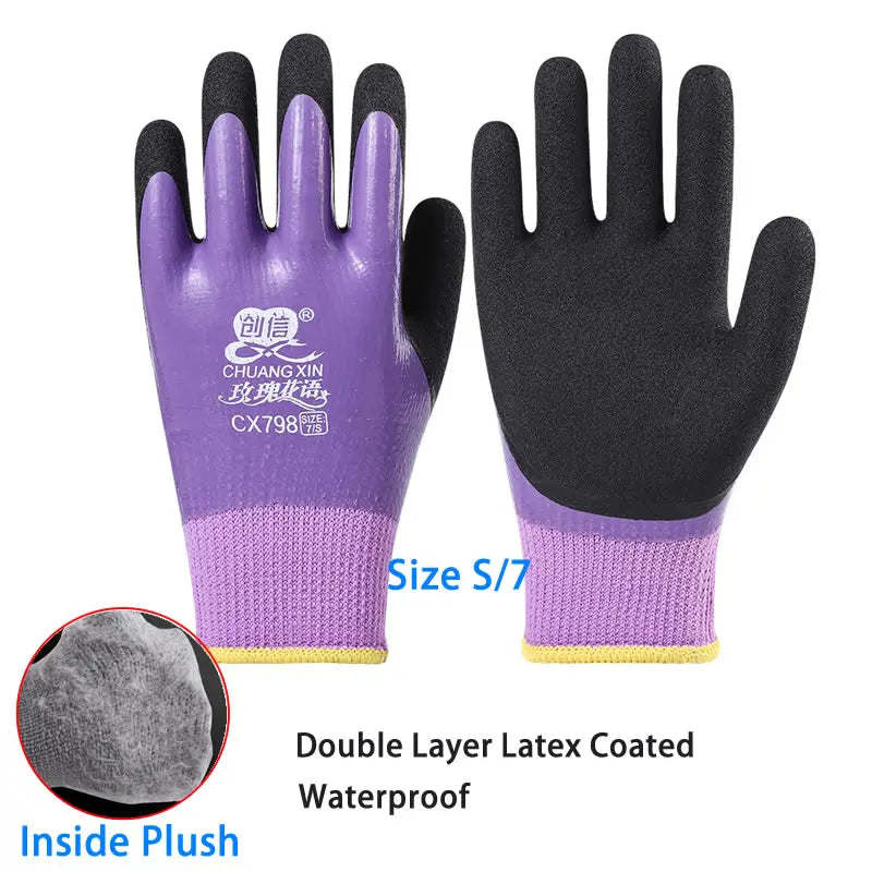 Winter Waterproof Thermal Work Gloves with Anti-Slip Latex Grip