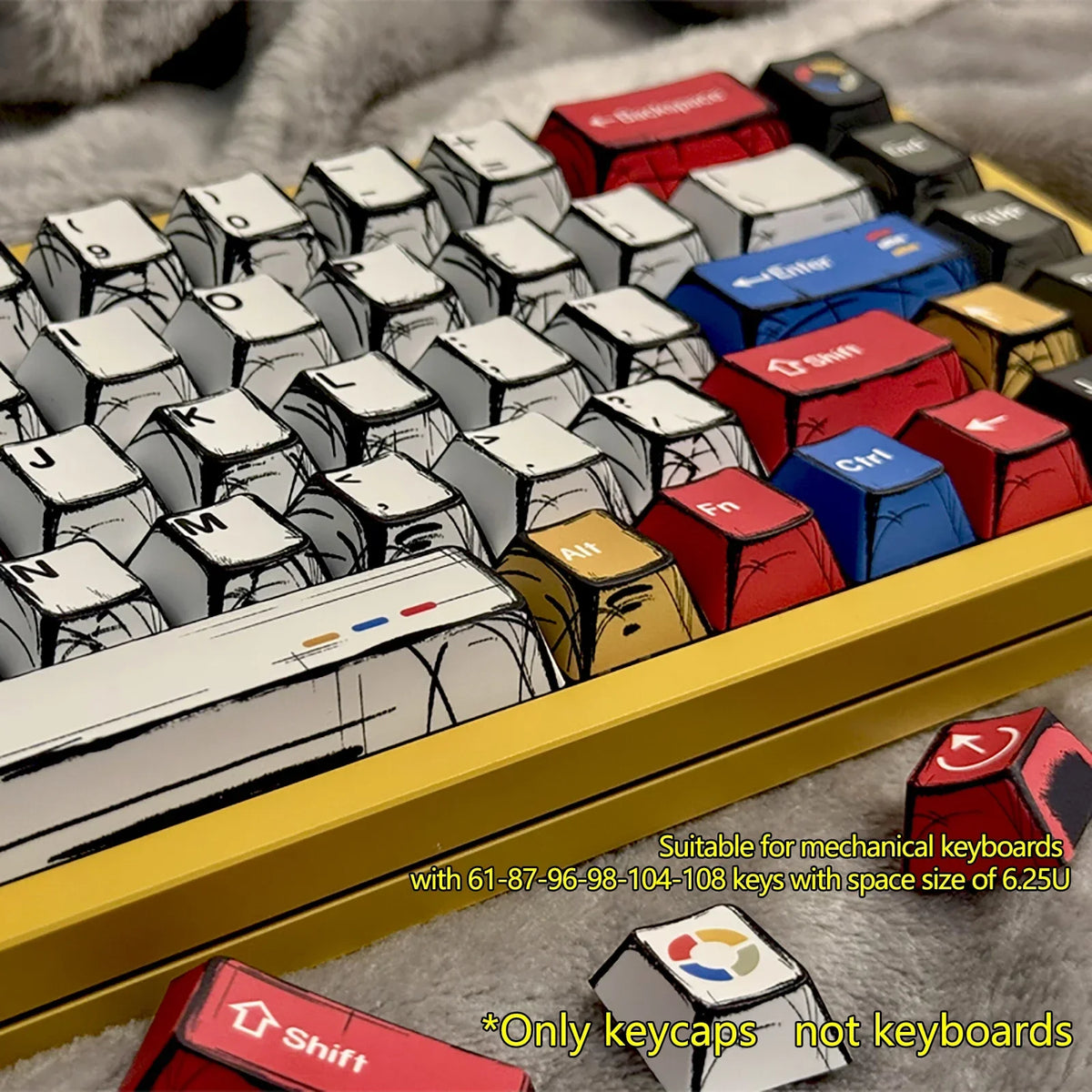 Comic Style Colorful Keycap Set – 136 Keys, Classic Minimalist Design