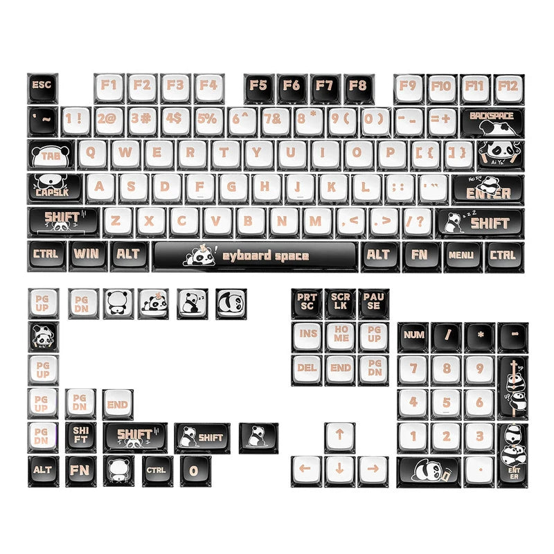 A full layout of a pudding keycaps set featuring cute pastel designs for mechanical keyboards.