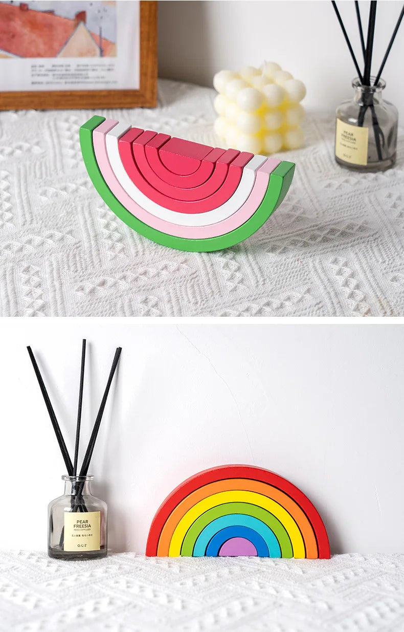 Rainbow Arch Bridge Wooden Building Blocks for Kids