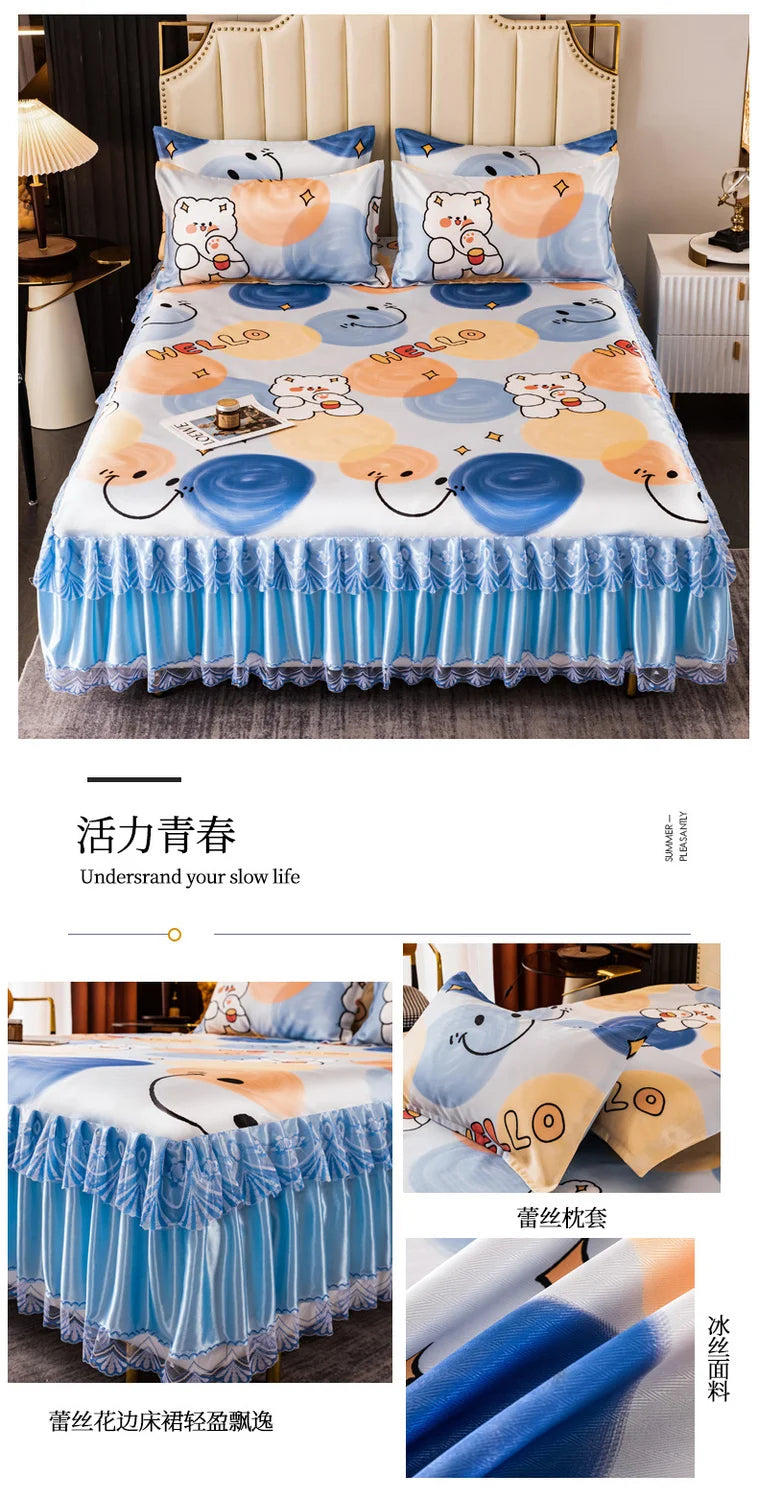 4-Piece Royal Blue Bedding Set with Bed Skirt and Pillow Covers