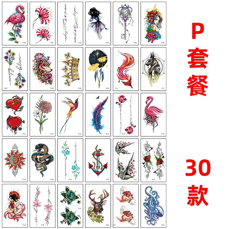 Colección de pegatinas temporales con diseños de luna, estrella, diablo y flor.