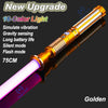 Golden RGB metal lightsaber with a glowing blade shown in a close-up view