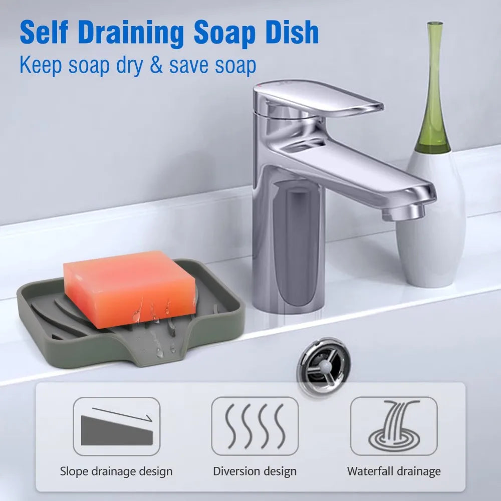 Silicone Drain Soap Dish with Anti-Slip Base