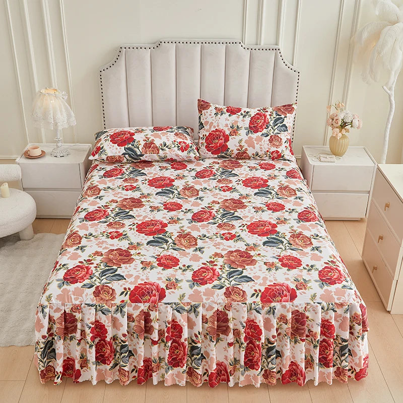 Floral Ruffle Bed Skirt & Pillowcase Set