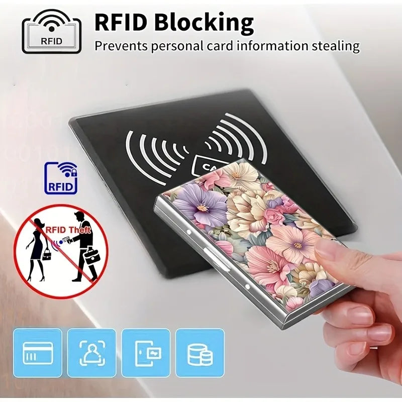 Elegant Floral Metal Card Holder with RFID Protection