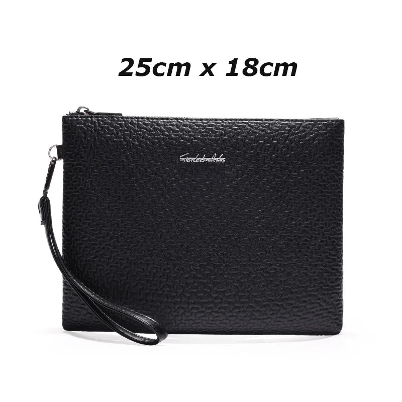 Men's Soft PU Leather Clutch Bag with Zipper Closure