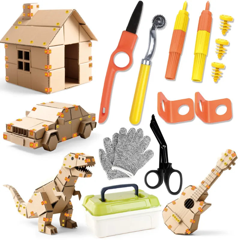 Kids Construction Tool Set with Cardboard Cutter and Toolbox