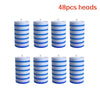 48 pieces of blue and white striped disposable toilet brush heads.