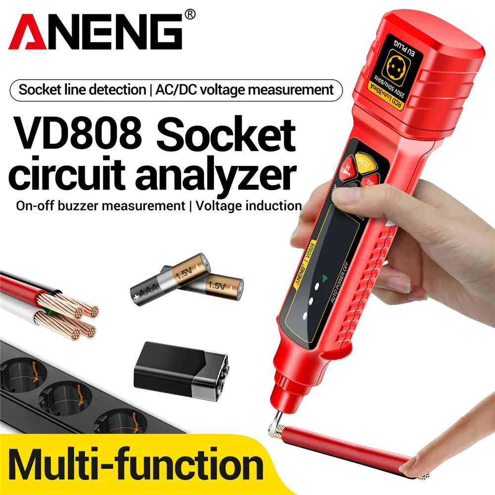 Socket Tester with AC/DC Voltage Detection and Polarity Check