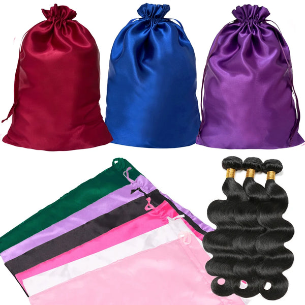 Satin Wig Storage Bags with Drawstring Closure