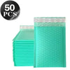 A stack of 50 opaque teal bubble mailers with self-sealing adhesive.