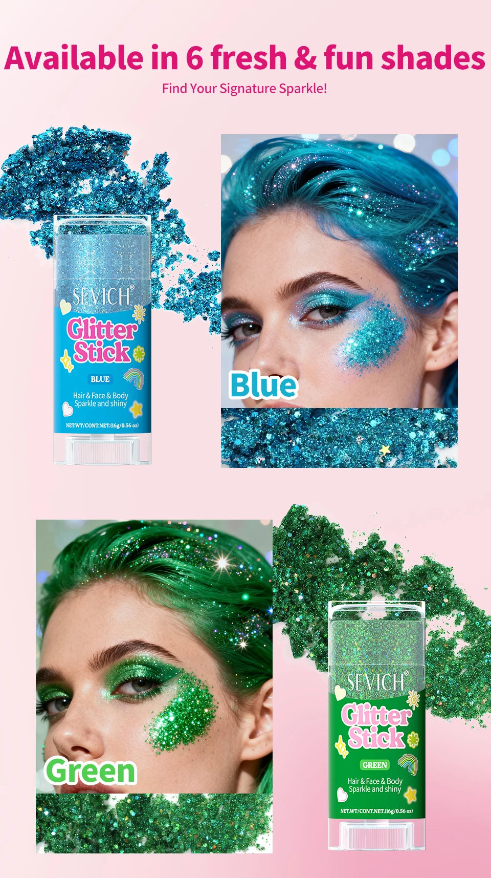 Mermaid Glitter Gel Stick for Face, Hair & Body