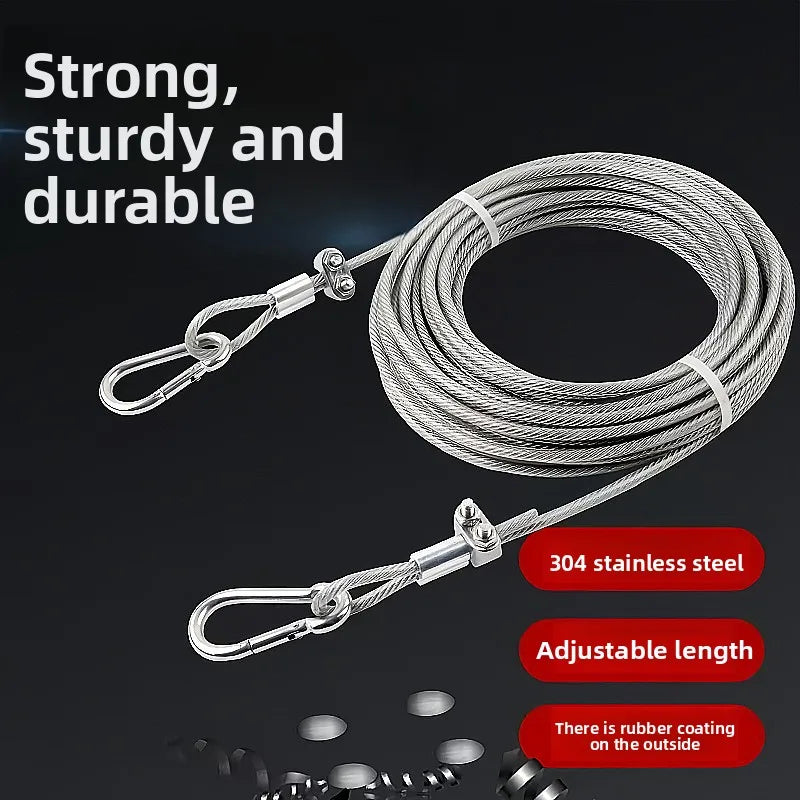 Línea de ropa de acero inoxidable resistente enrollada con ajuste de longitud y recubrimiento de goma exterior