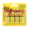 A yellow package containing four disposable sticky fly traps labeled Hunters FLY
