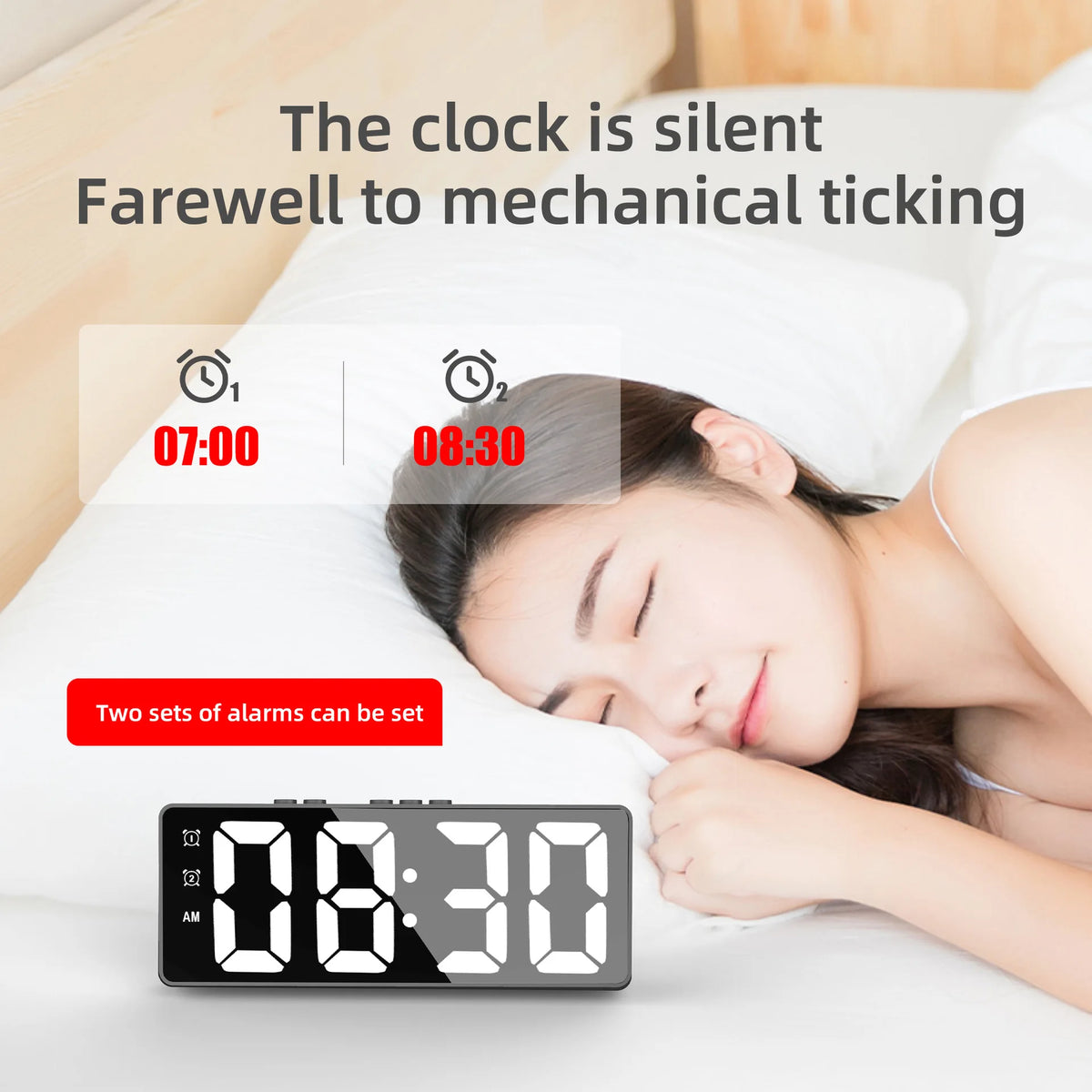 LED Mirror Digital Alarm Clock with Temperature Display