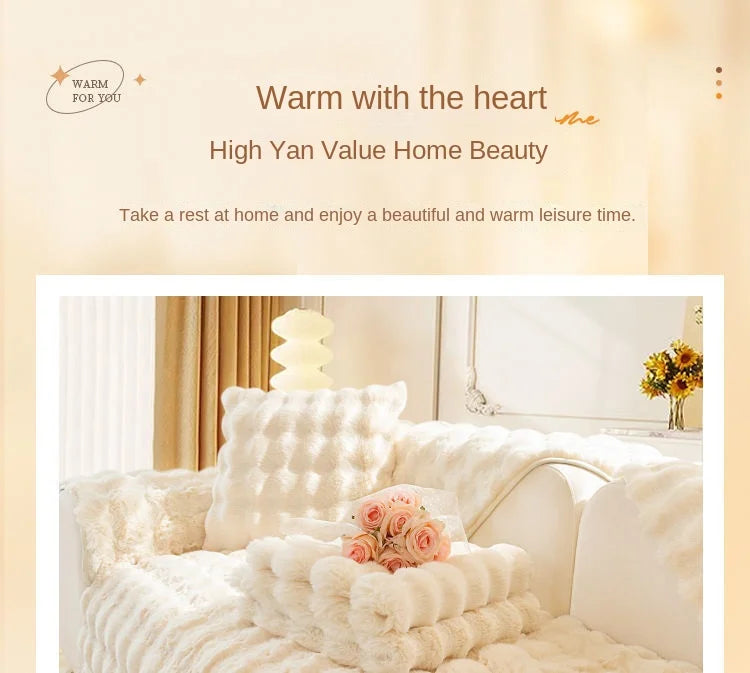 Plush Rabbit-Feel Sofa Cover with Anti-Slip Backing