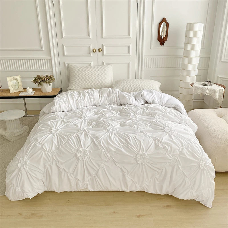 Beige Three-Dimensional Floral Duvet Cover Set
