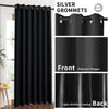 Black polyester pongee blackout curtain panels with silver grommets for light shielding