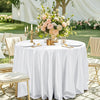 Elegant round satin tablecloth set for weddings and parties with floral centerpiece