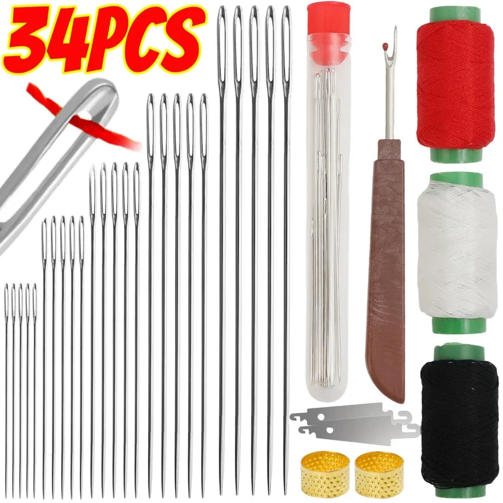 Stainless Steel Sewing Needle Set with Large Eyes and Threading Tools