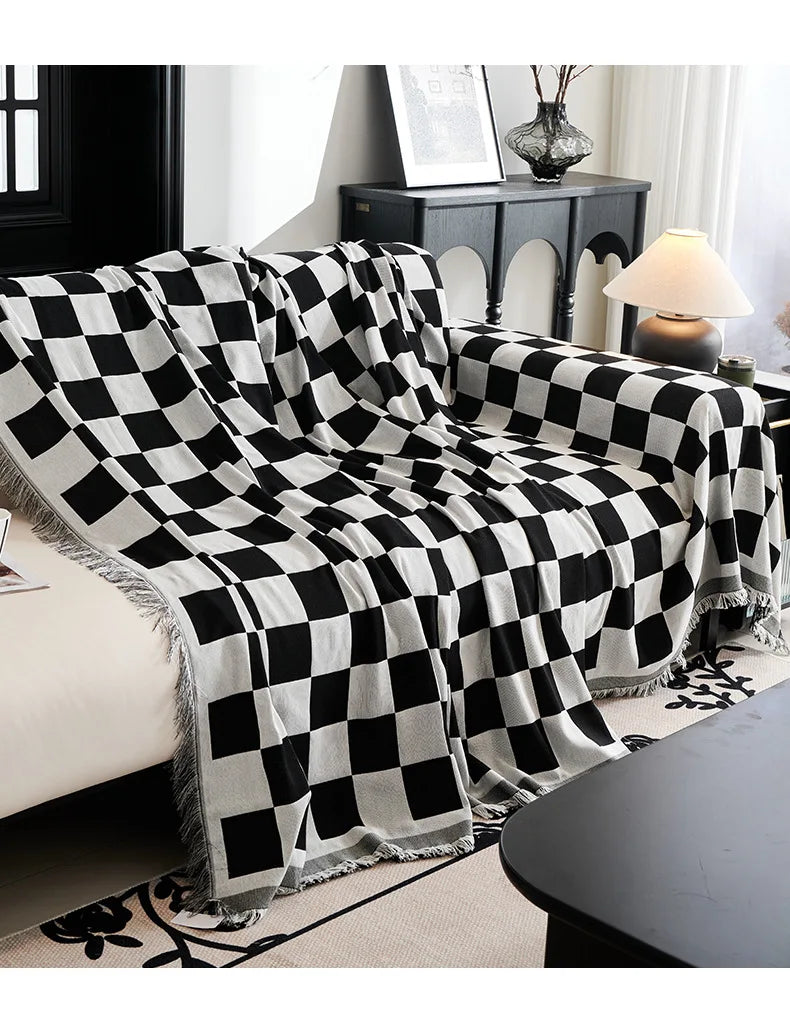 Checkerboard Jacquard Sofa Cover – Washable Nordic Style Slipcover