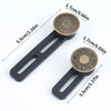 A set of six black and gold no-sew button waist extenders with various sizes shown against a white background.