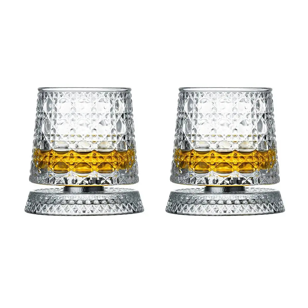 360° Rotating Whiskey Glasses (Set of 2) with Crystal Clear Glass