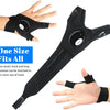 Black waterproof LED half-finger gloves shown being worn on a hand.