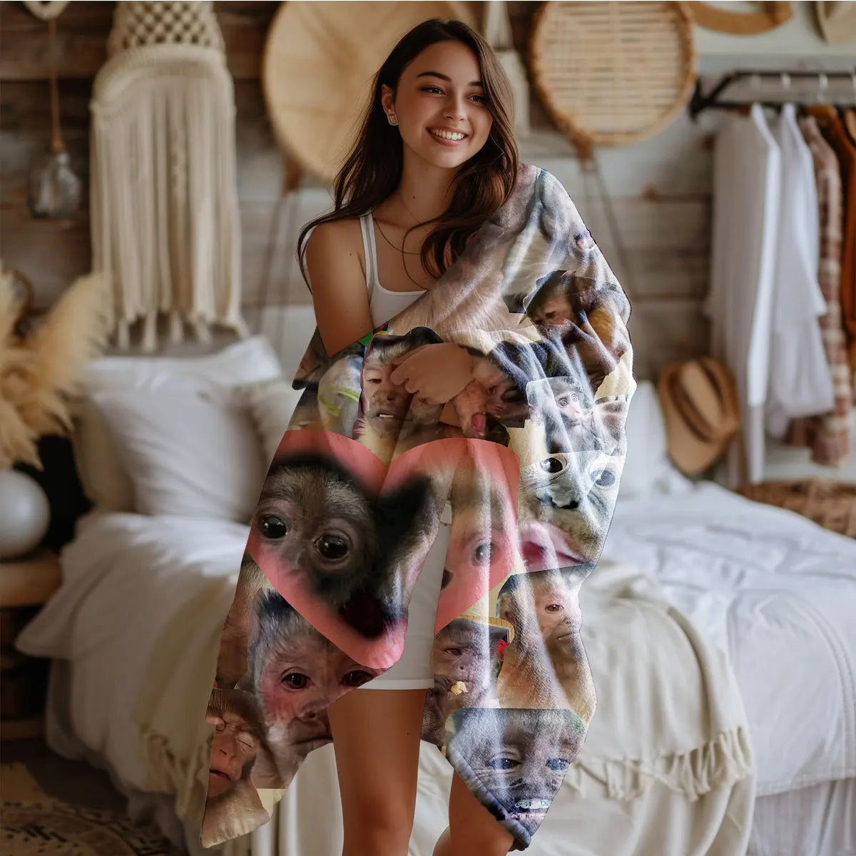 Funny Monkey Print Flannel Blanket – Soft & Cozy Throw