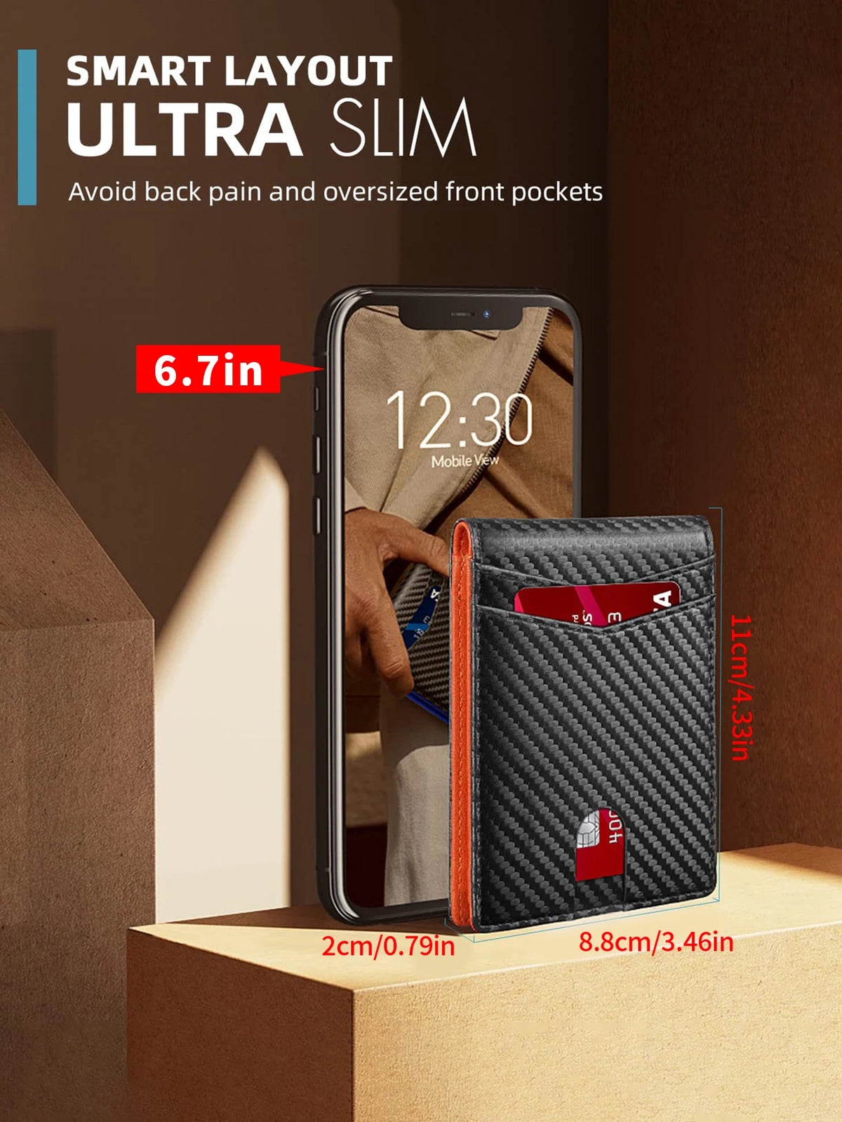 Slim Carbon Fiber Trifold Wallet with RFID Protection