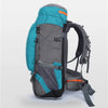 A gray and teal waterproof hiking backpack with orange accents shown from the side.