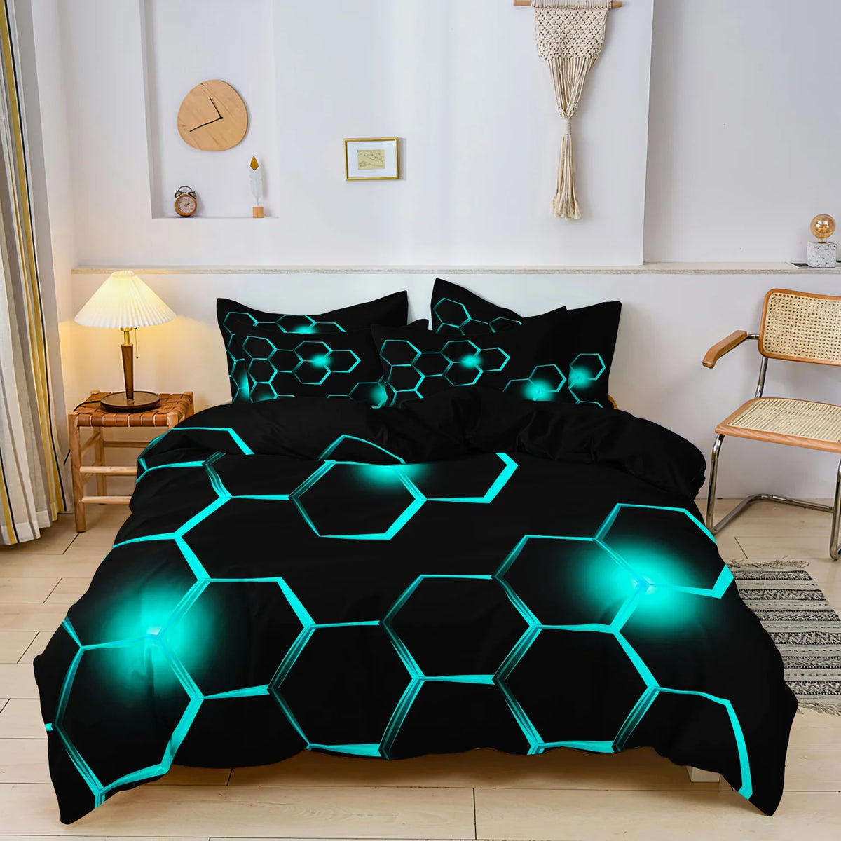 Geometric 3D Hexagonal Honeycomb Duvet Cover Set