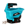 A teal and black cordless handheld spreader tool for Makita 18V batteries.