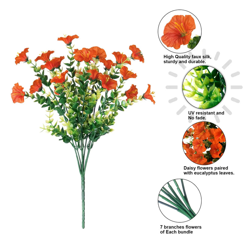 Ramo de Flores Artificiales de Seda Resistente a los Rayos UV para Decoración Exterior