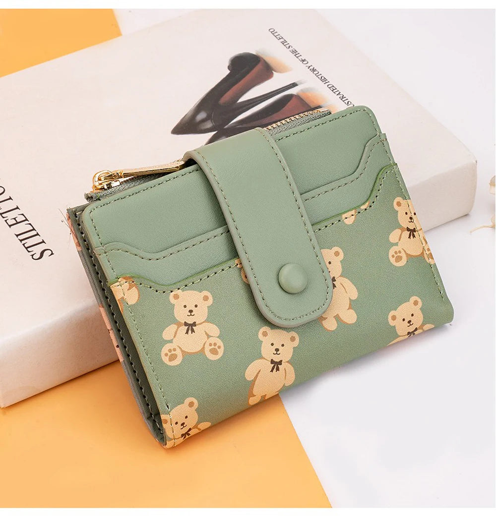 Compact PU Leather Wallet for Women with Card Slots and Coin Pocket