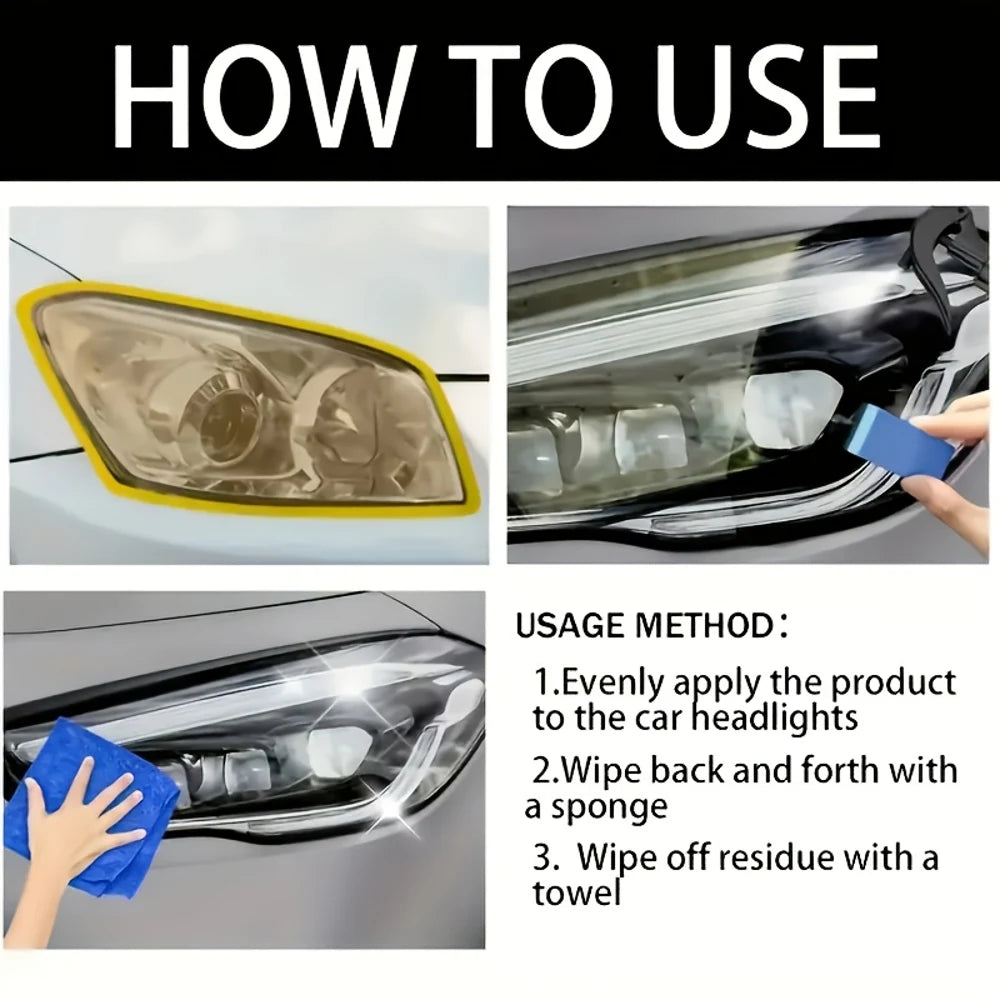 Demonstration showing how to use a car headlight restoration product on a vehicle's headlight.