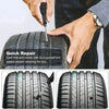 A hand uses a screwdriver to apply a rubber screw patch to a tire, demonstrating a quick repair method.