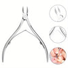 Stainless steel manicure kit with cuticle trimmer and pusher shown in various angles