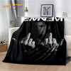 A black throw blanket featuring a close-up image of Eminem's hand gesture.