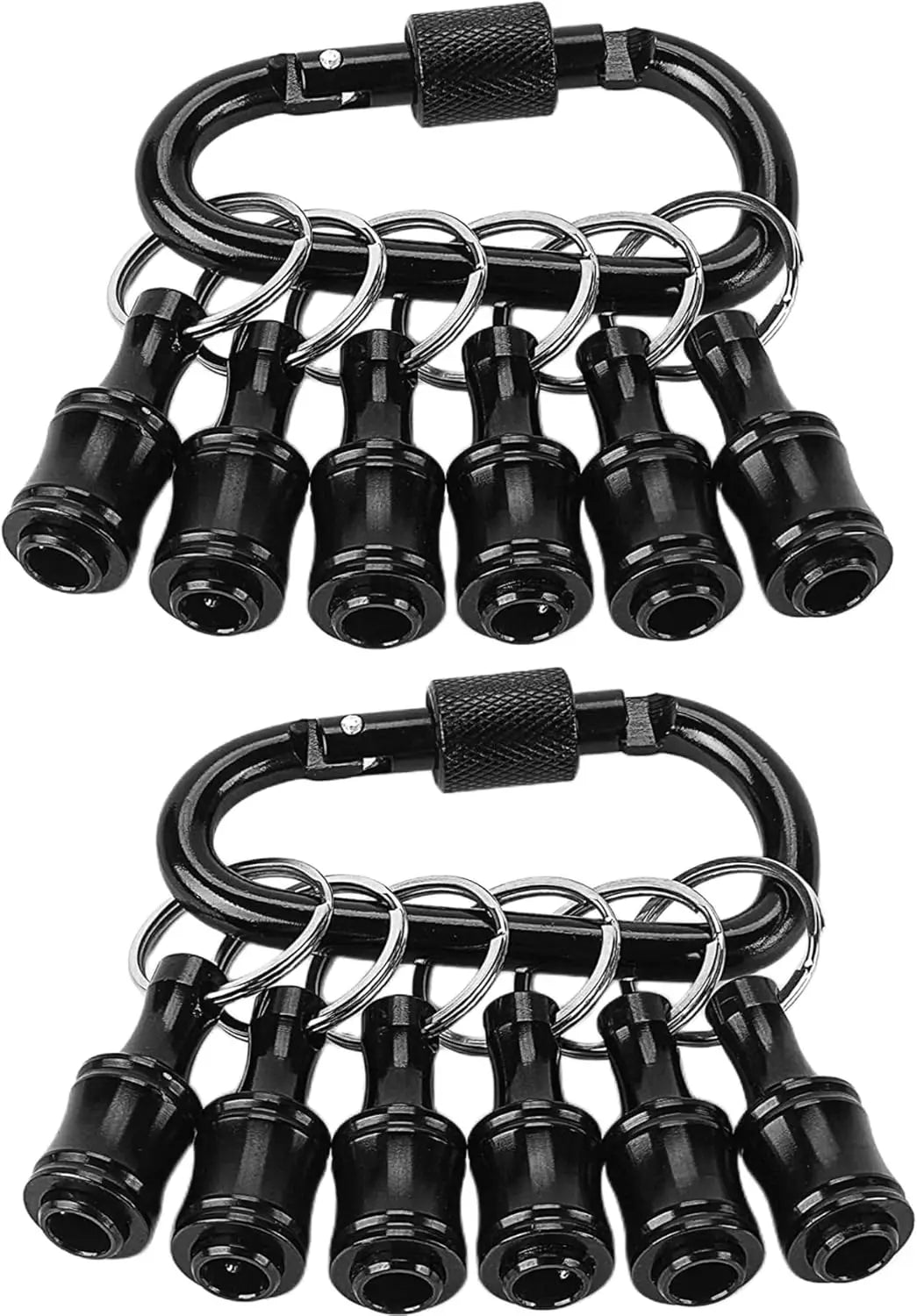 Black magnetic 1/4 inch hex bit holder keychain with quick-release chuck tool