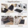 Various applications of natural diatomium mud floor mats shown in bathroom, laundry, kitchen, and living room settings.