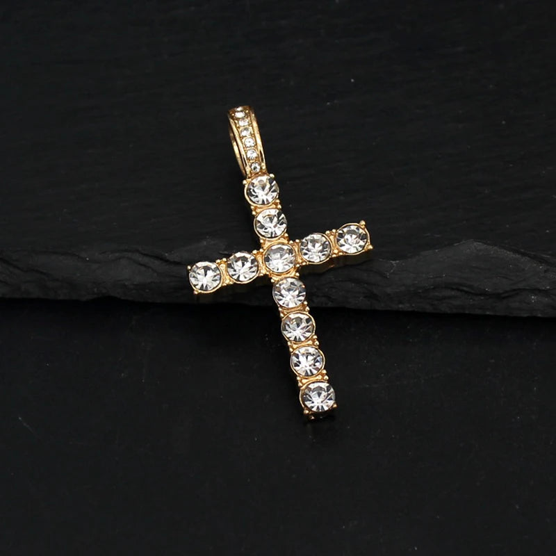 Iced-Out Cross Pendant Necklace with Tennis Chain