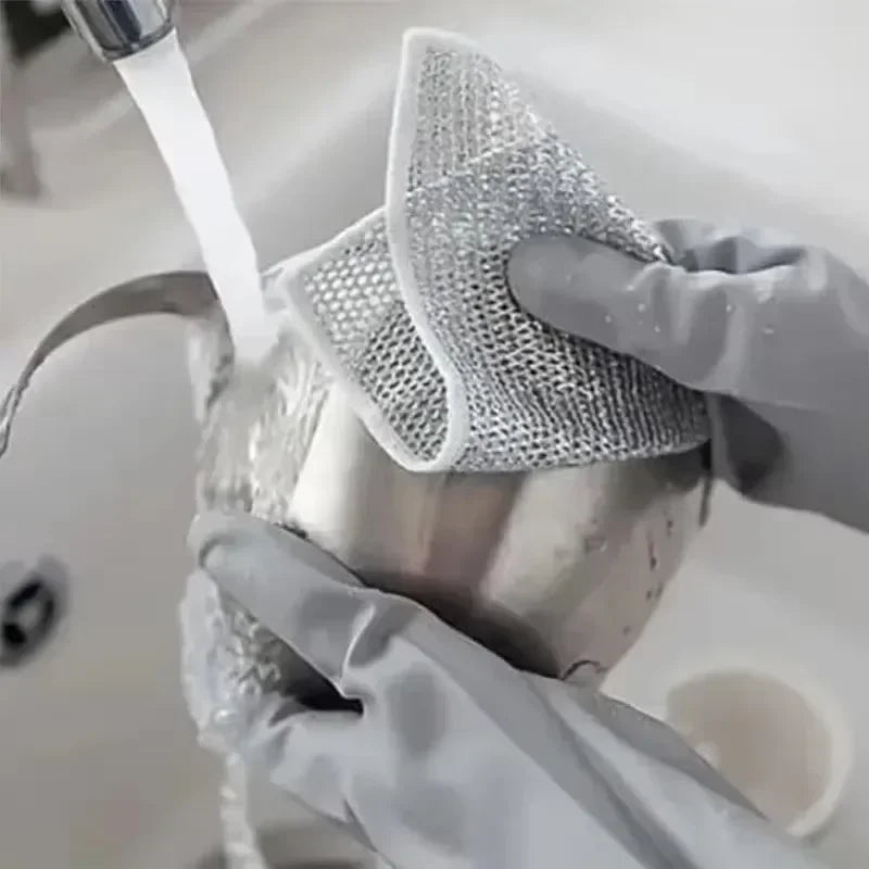 Double-Layer Steel Wire Cleaning Cloth with Microfiber Mesh