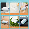 Various electrostatic dusting refills shown cleaning household appliances, pet hair, gap corners, cabinet countertops, green 