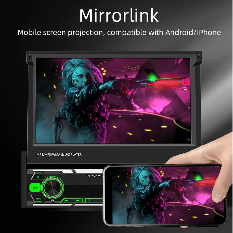 7-Inch Retractable Wireless CarPlay & Android Auto Head Unit