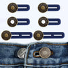Ensemble de cinq élargisseurs de taille réglables pour jeans avec des composants en laiton et bleu marine.