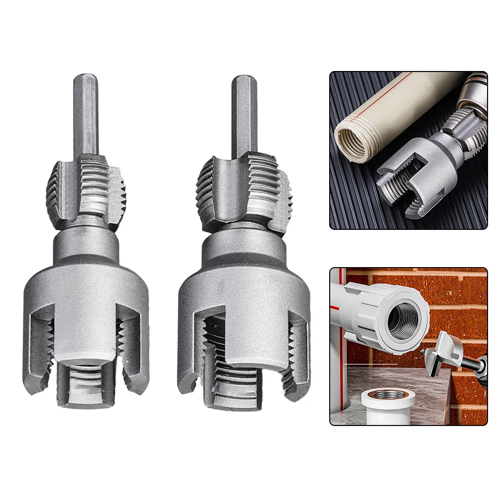 A set of integrated pipe threading tools for making internal and external cuts on pipes.
