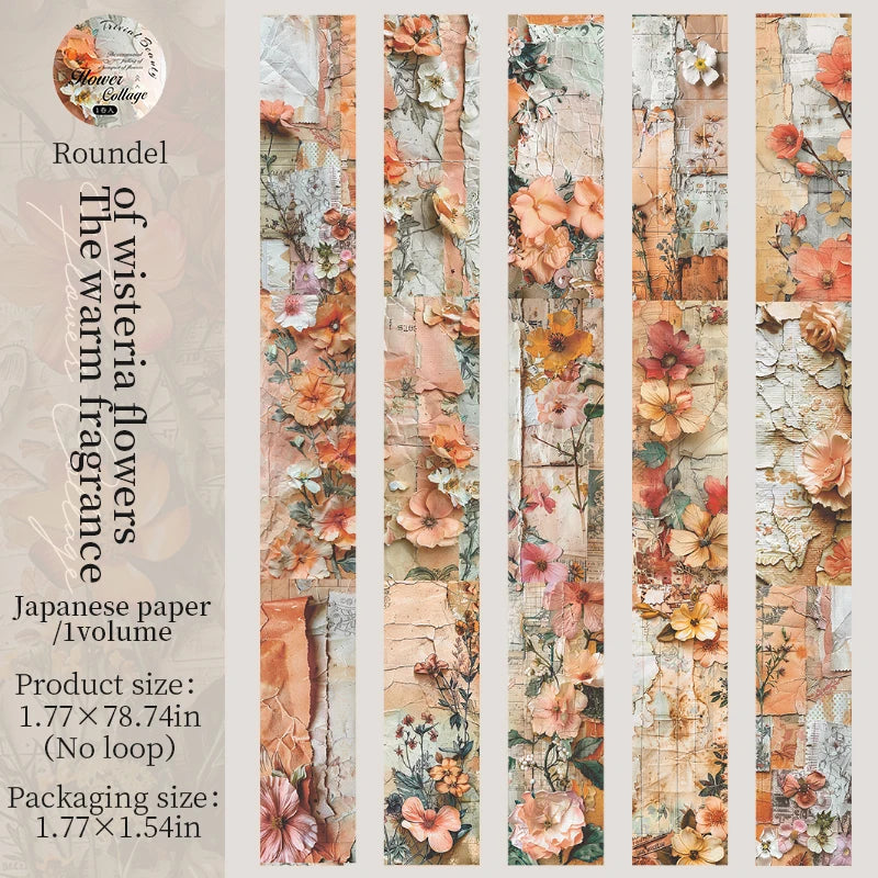 Roundel of Wisteria Flowers Japanese paper for crafting featuring soft orange and pink floral designs